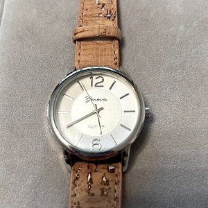 Geneva Fashion Watch with Silver Dial & Trendy Cork Band - NWOT